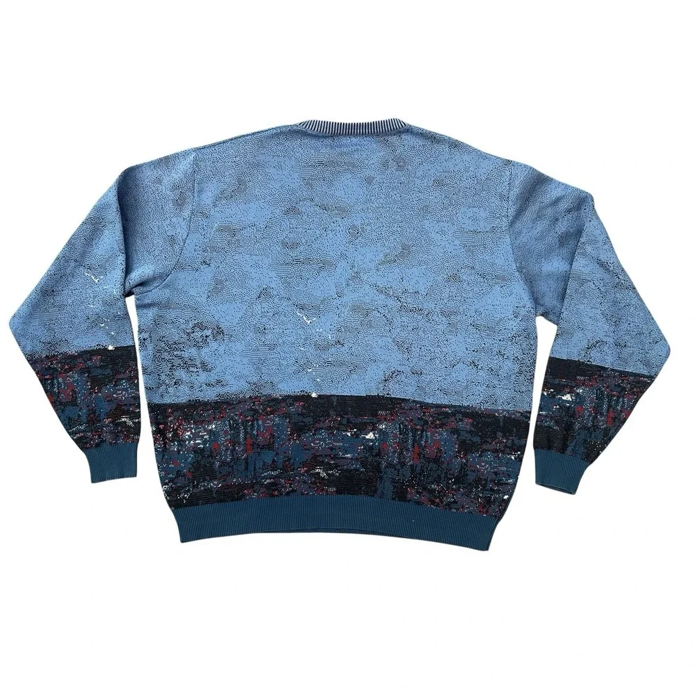 Vintage St. Croix Knits Sweater Men's XL Blue Sailboat Clouds Nautical Jacquard
